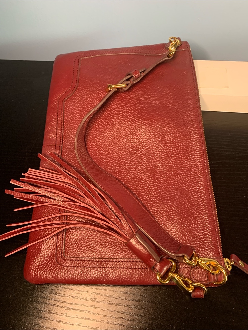 Banana Republic Red Leather Fringe Clutch Crossbody